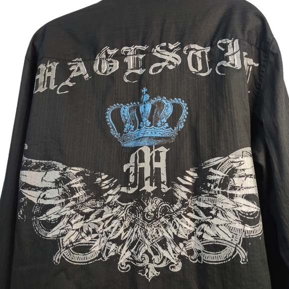 Eighty Eight Men's Black Blue Embellished Button Down Shirt Size L - Picture 6 of 7